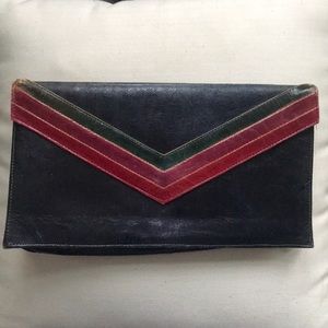 Vintage hand made leather clutch purse India, Navy